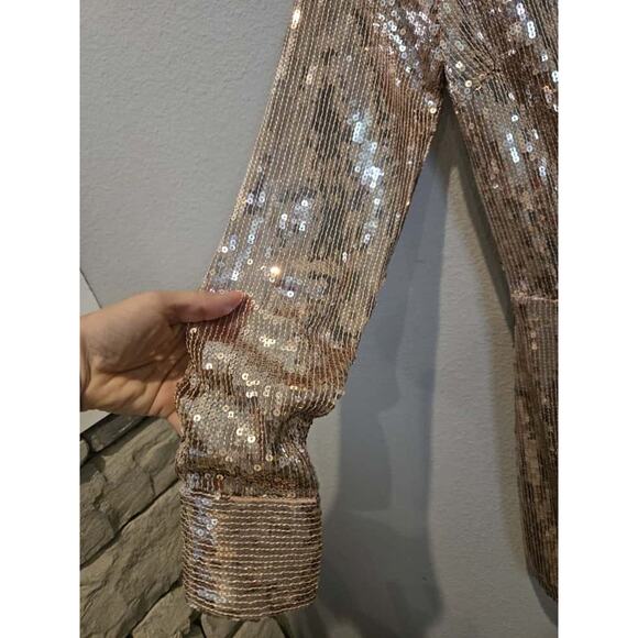 Free People Sophie Sequin Mini Dress Gold Long Sleeve Party Size XS - Picture 5 of 15